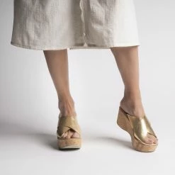 FABIO RUSCONI Dora Gold Cork Platform Sandals