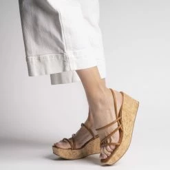 FABIO RUSCONI SHOES Effe Cognac Cork Platform Sandals