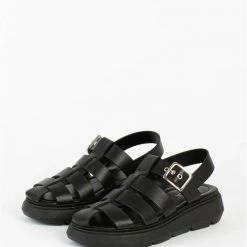 BUKELA NEW IN Elisa Black Leather Chunky Sandals