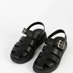 BUKELA NEW IN Elisa Black Leather Chunky Sandals