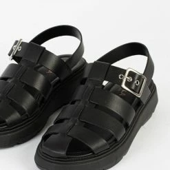 BUKELA NEW IN Elisa Black Leather Chunky Sandals