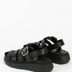 BUKELA NEW IN Elisa Black Leather Chunky Sandals