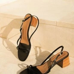 FLATTERED Elsa Leather Black Heeled Sandals