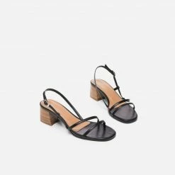 FLATTERED Elsa Leather Black Heeled Sandals