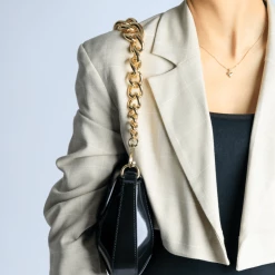 AKAADA NEW IN Ena Black Semi Patent Leather Shoulder Bag