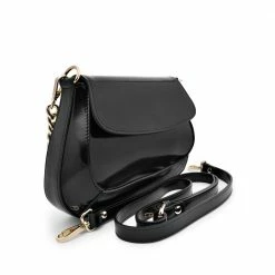 AKAADA NEW IN Ena Black Semi Patent Leather Shoulder Bag
