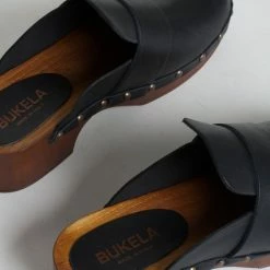 BUKELA Ester Black Studded Leather Clogs NEW IN