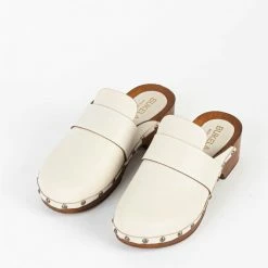 BUKELA Ester Milk Studded Leather Clogs