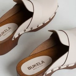 BUKELA Ester Milk Studded Leather Clogs