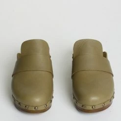 BUKELA NEW IN Ester Olive Studded Leather Clogs