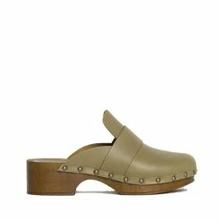 BUKELA NEW IN Ester Olive Studded Leather Clogs