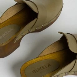 BUKELA NEW IN Ester Olive Studded Leather Clogs