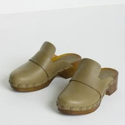 BUKELA NEW IN Ester Olive Studded Leather Clogs