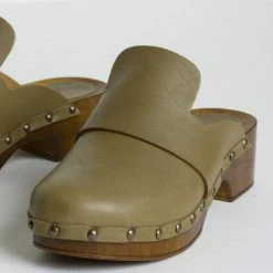 BUKELA NEW IN Ester Olive Studded Leather Clogs