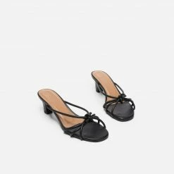 FLATTERED Eunice Leather Black Heeled Sandals