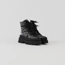 BRONX Evi-Ann Double Laces Gunmetal Chunky Boots