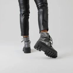 BRONX Evi-Ann Double Laces Gunmetal Chunky Boots