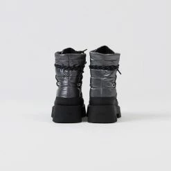 BRONX Evi-Ann Double Laces Gunmetal Chunky Boots