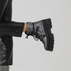 BRONX Evi-Ann Double Laces Gunmetal Chunky Boots
