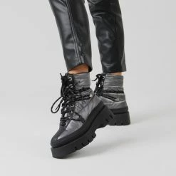 BRONX Evi-Ann Double Laces Gunmetal Chunky Boots