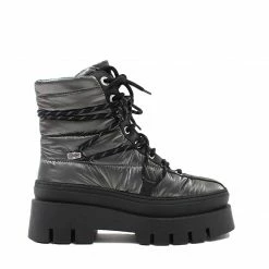 BRONX Evi-Ann Double Laces Gunmetal Chunky Boots