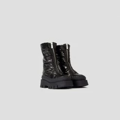 BRONX SHOES Evi-Ann Front Zip Black Chunky Boots