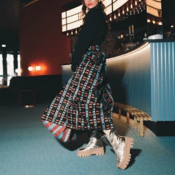 BRONX SHOES Evi-Ann Front Zip Champagne Chunky Boots