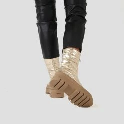 BRONX SHOES Evi-Ann Front Zip Champagne Chunky Boots