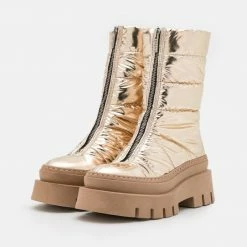 BRONX SHOES Evi-Ann Front Zip Champagne Chunky Boots