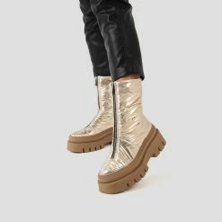 BRONX SHOES Evi-Ann Front Zip Champagne Chunky Boots