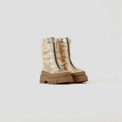 BRONX SHOES Evi-Ann Front Zip Champagne Chunky Boots