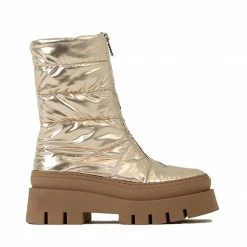BRONX SHOES Evi-Ann Front Zip Champagne Chunky Boots