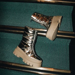 BRONX SHOES Evi-Ann Front Zip Champagne Chunky Boots