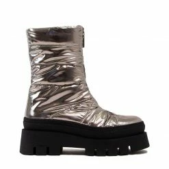 BRONX SHOES Evi-Ann Front Zip Gunmetal Chunky Boots