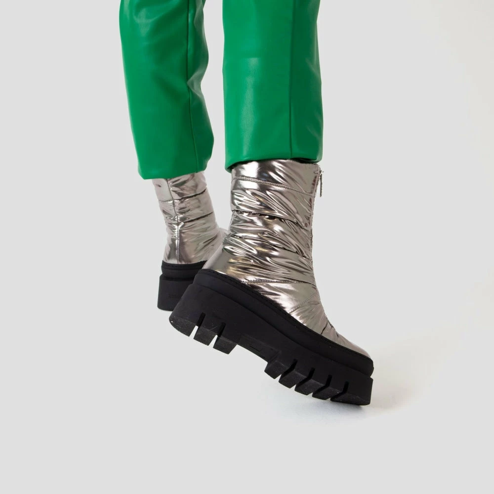 BRONX SHOES Evi-Ann Front Zip Gunmetal Chunky Boots 4 BRONX SHOES Evi-Ann Front Zip Gunmetal Chunky Boots