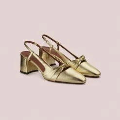 L'AUTRE CHOSE Gold Leather Slingback Shoes