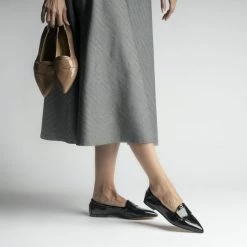 POMME D'OR Grace Black Naplak Leather Loafers SHOES