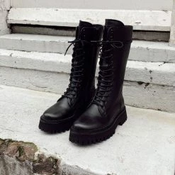 BRONX SHOES Groovy Lace-Up Black Combat Boots