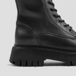 BRONX SHOES Groovy Lace-Up Black Combat Boots