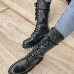 BRONX SHOES Groovy Lace-Up Black Combat Boots