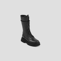 BRONX SHOES Groovy Lace-Up Black Combat Boots