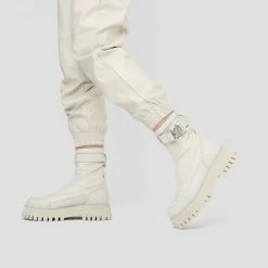 BRONX Groovy Stretch Buckle White Ankle Boots