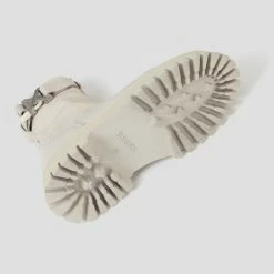 BRONX Groovy Stretch Buckle White Ankle Boots