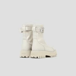 BRONX Groovy Stretch Buckle White Ankle Boots