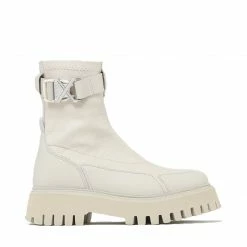BRONX Groovy Stretch Buckle White Ankle Boots
