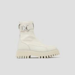 BRONX Groovy Stretch Buckle White Ankle Boots