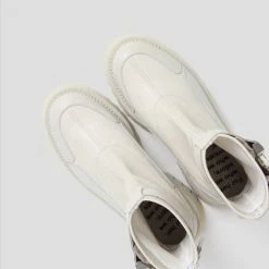 BRONX Groovy Stretch Buckle White Ankle Boots