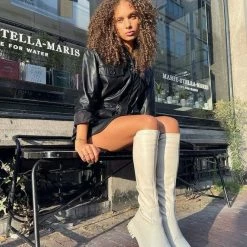 BRONX Groovy Stretch High Winter White Boots