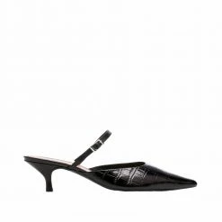 FLATTERED Hilda Croco Leather Black Mule Shoes