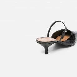 FLATTERED Hilda Croco Leather Black Mule Shoes